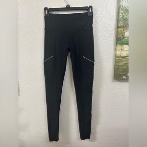 Athleta Leggings Side Zipper Pockets Yoga Black Workout Women Size XS